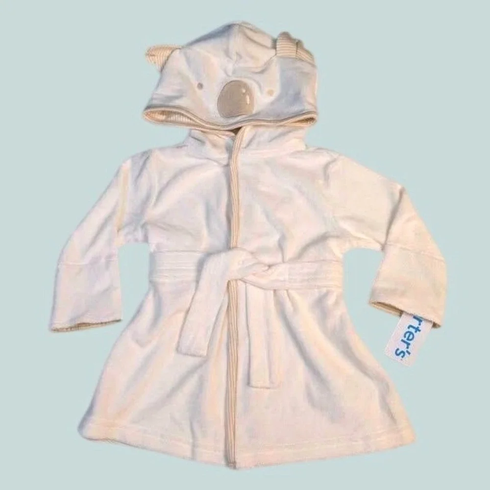 NWT Carter's Baby Koala Hooded Terry Cloth Robe ~ White Ivory ~ 0-9 Months